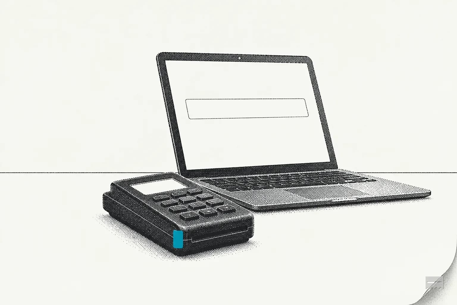 Dithered print of a laptop screen with one empty form box