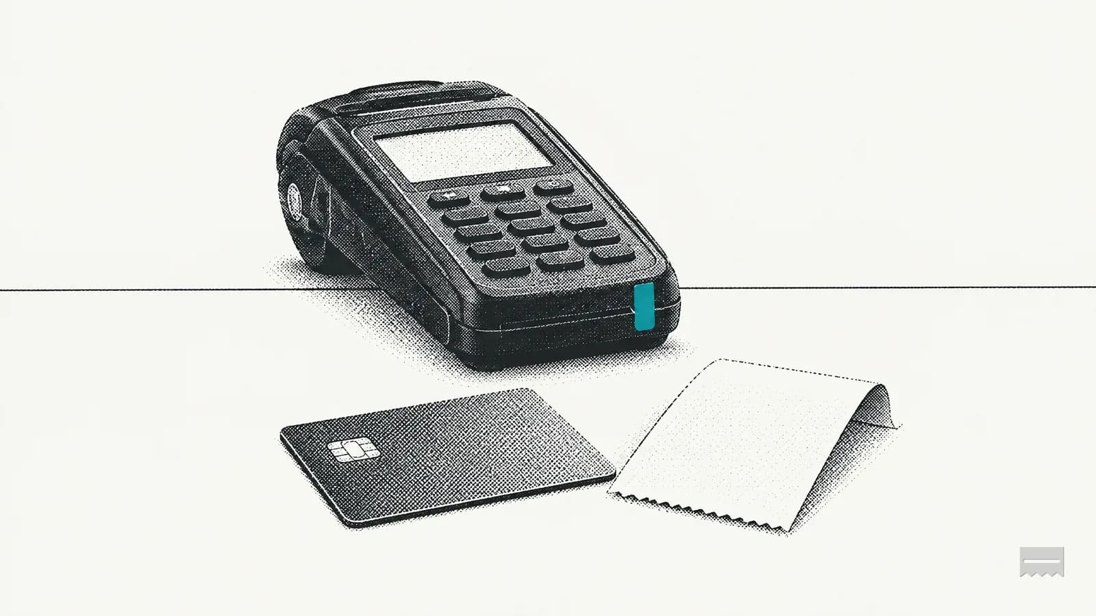 Dithered print of a chip card next to a plain ticket stub of the same size